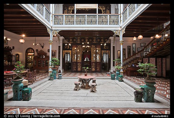 Courtyard of wealthy Baba-Nonya straits mansion. George Town, Penang, Malaysia