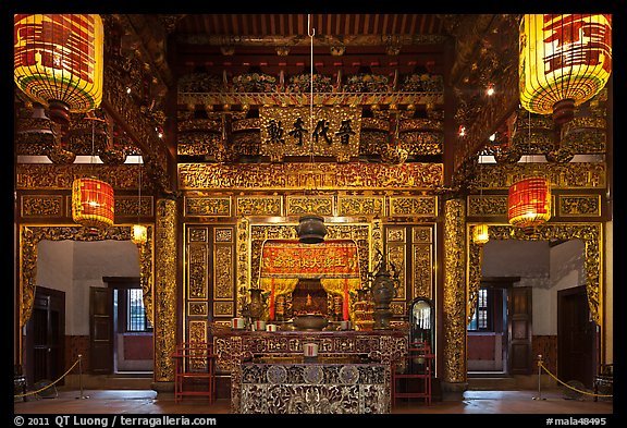 Enormous paper lamps lighting main hall of Khoo Kongsi. George Town, Penang, Malaysia