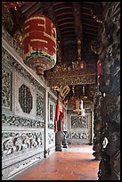 Gallery with paper lamps and stone carvings, Khoo Kongsi. George Town, Penang, Malaysia