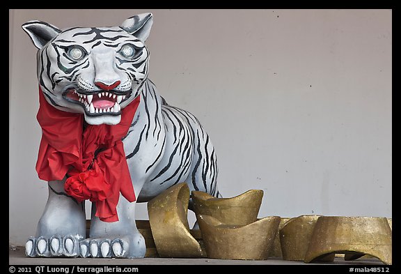 Ceramic Tiger, Hock Tik Cheng Sin Temple. George Town, Penang, Malaysia (color)