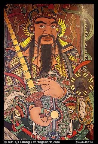 Guardian painting on door, Hock Tik Cheng Sin Temple. George Town, Penang, Malaysia