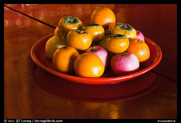 Fruit offering,  Hock Tik Cheng Sin Temple. George Town, Penang, Malaysia (color)