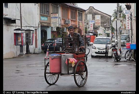 Food vending trishaw on Love Lane. George Town, Penang, Malaysia (color)