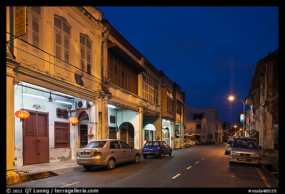 Chinatown street at night. George Town, Penang, Malaysia