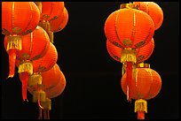 Red lanterns by night, Gelugpa Buddhist Association temple. George Town, Penang, Malaysia