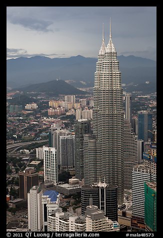 Petronas Towers seen from Menara KL. Kuala Lumpur, Malaysia (color)
