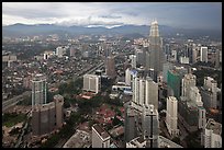 Elevated cityscape view with Petronas Towers. Kuala Lumpur, Malaysia (color)