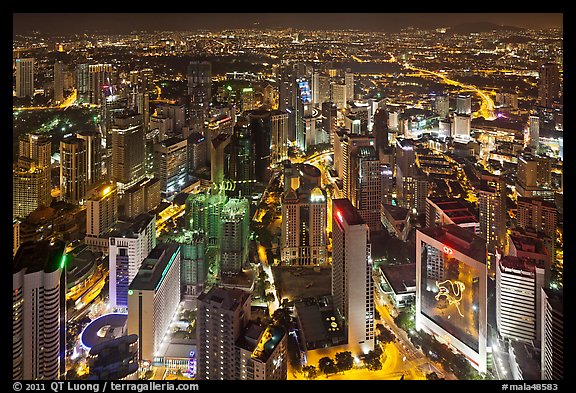 High rise towers seen from above at night. Kuala Lumpur, Malaysia