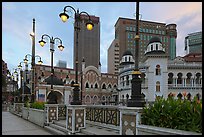 Street lamps and historic buildings at dawn, Merdeka Square. Kuala Lumpur, Malaysia (color)