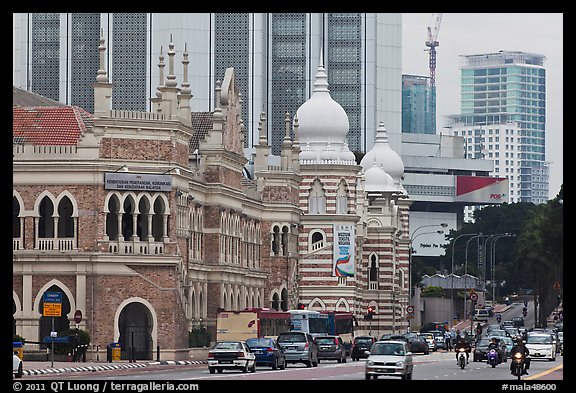 Museum and busy avenue, Merdeka Square. Kuala Lumpur, Malaysia (color)
