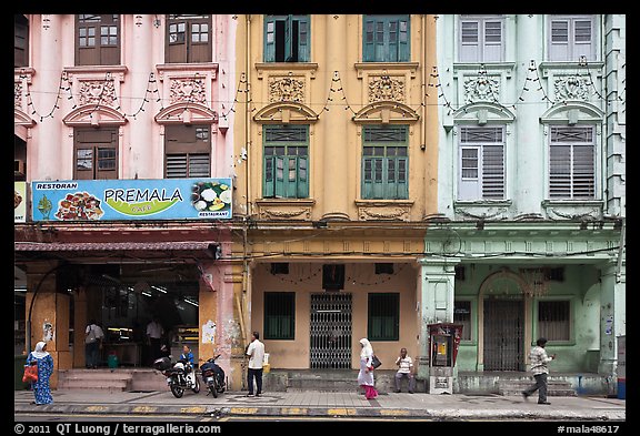 Row of old shophouses, Little India. Kuala Lumpur, Malaysia (color)