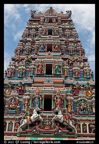 Deity-clad gopurum of Hindu Sri Mahamariamman Temple. Kuala Lumpur, Malaysia