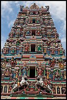 Deity-clad gopurum of Hindu Sri Mahamariamman Temple. Kuala Lumpur, Malaysia