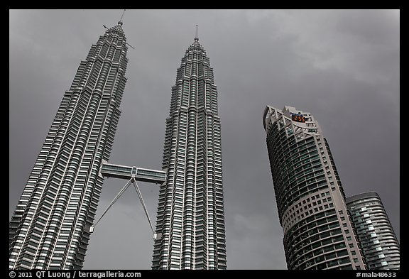 Petronas Towers under a dark sky. Kuala Lumpur, Malaysia (color)