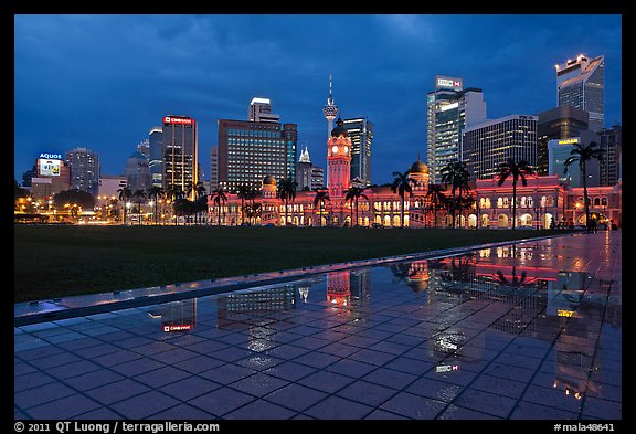 Merdeka Square reflecting Kuala Lumpur Skyline at night. Kuala Lumpur, Malaysia (color)