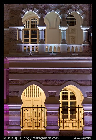 Arches, Sultan Abdul Samad Building under changing illumination. Kuala Lumpur, Malaysia