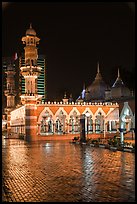 Masjid Jamek and reflections at night. Kuala Lumpur, Malaysia (color)