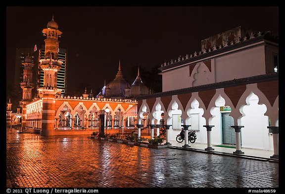 Masjid Jamek mosque at night. Kuala Lumpur, Malaysia (color)