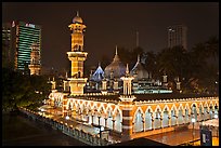 Prayer hall, Masjid Jamek, night. Kuala Lumpur, Malaysia (color)