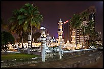 Masjid Jamek mosque and palm tree grove at night. Kuala Lumpur, Malaysia ( color)
