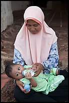 Mother and infant, St Paul Hill. Malacca City, Malaysia ( color)