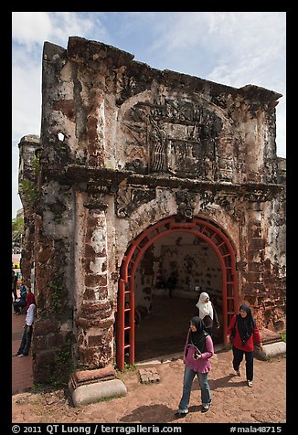 Porta de Santiago gate from A Famosa fort. Malacca City, Malaysia (color)