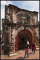 Porta de Santiago gate from A Famosa fort. Malacca City, Malaysia