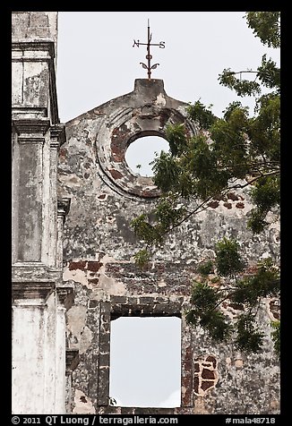 Wall and weatherwane on ruined St Paul Church. Malacca City, Malaysia