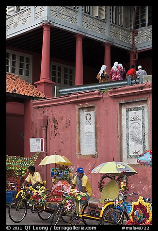 Trishaws in front of Stadthuys. Malacca City, Malaysia (color)