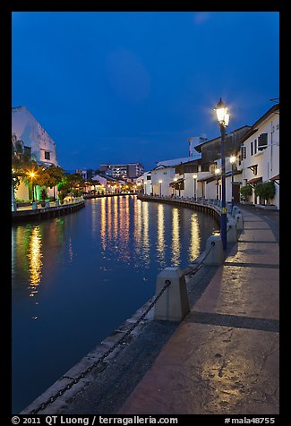 Melaka river promenade at night. Malacca City, Malaysia