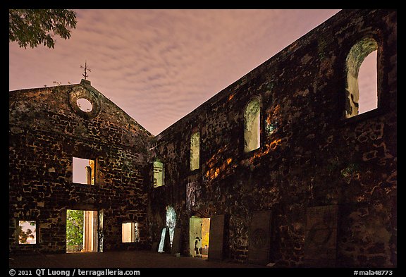 St Paul Church at night. Malacca City, Malaysia (color)