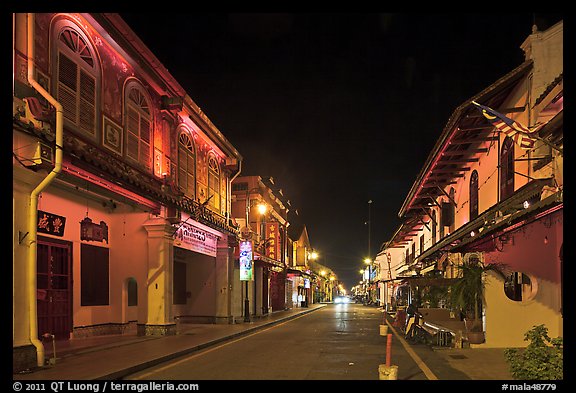 Chinatown street at night. Malacca City, Malaysia (color)