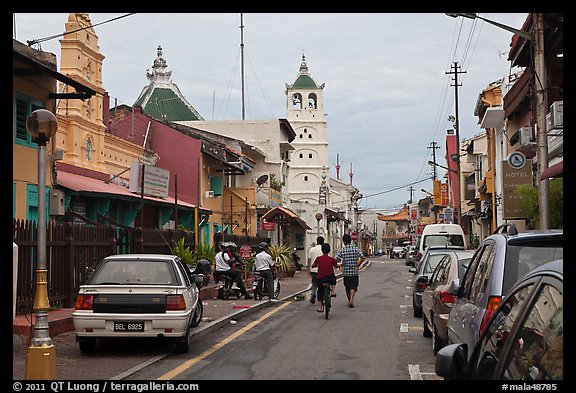 Harmony Street, featuring Hindu and Chinese Temples and a mosque. Malacca City, Malaysia (color)