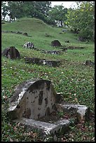 Chinese graves on hillside, Bukit China cemetery. Malacca City, Malaysia