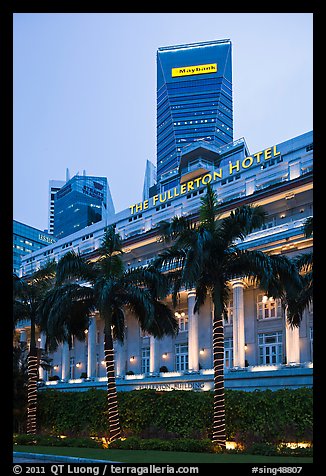 Fullerton Hotel and Maybank tower at dusk. Singapore (color)