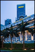 Fullerton Hotel and Maybank tower at dusk. Singapore (color)