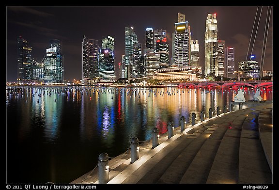 Central Business District skyline and Marina Bay at night. Singapore (color)