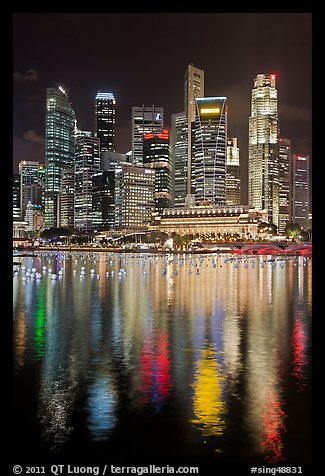 Fullerton Hotel and skyline at night. Singapore (color)