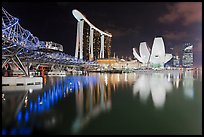 Helix Bridge, Marina Bay Sands, and ArtScience Museum at night. Singapore ( color)
