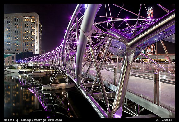 Double Helix Bridge in Marina Bay at night. Singapore (color)