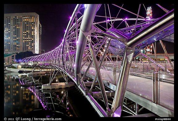 Double Helix Bridge in Marina Bay at night. Singapore