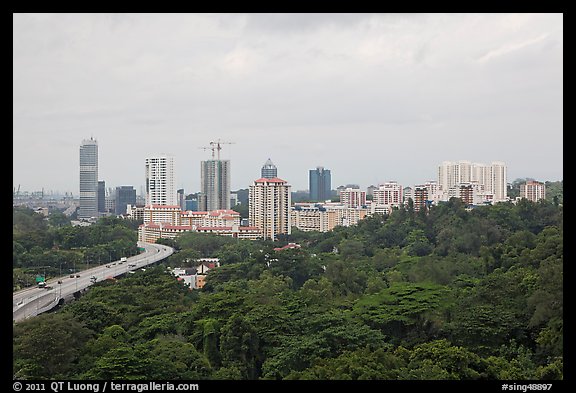 Forested park and high-rise towers. Singapore (color)