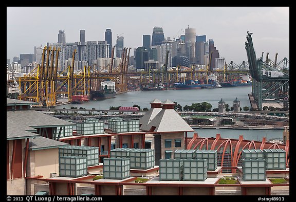 Shipping harbor and skyline. Singapore (color)