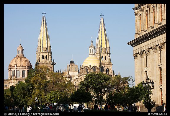 Cathedral seen across Plazza dela Liberacion. Guadalajara, Jalisco, Mexico (color)