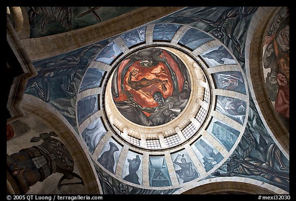 Dome of the chapel of Hospicios de Cabanas featuring The Man of Fire by Jose Clemente Orozco. Guadalajara, Jalisco, Mexico