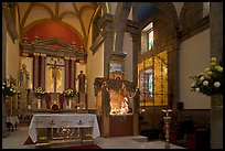 Interior of church with altar and nativity, Tlaquepaque. Jalisco, Mexico