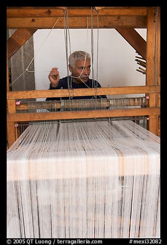 Man operating a weaving machine, Tlaquepaque. Jalisco, Mexico (color)