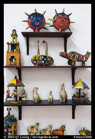 Ceramic pieces on display at the ceramic museum, Tlaquepaque. Jalisco, Mexico (color)