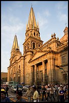 Street crossing and Cathedral, late afternoon. Guadalajara, Jalisco, Mexico ( color)