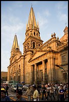 Street crossing and Cathedral, late afternoon. Guadalajara, Jalisco, Mexico